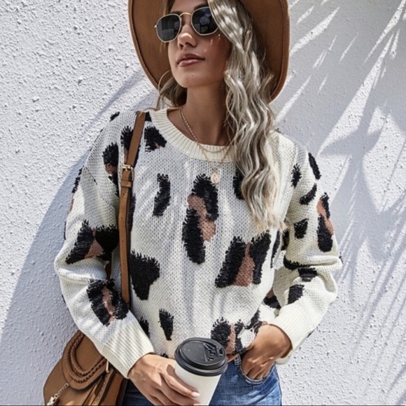 Leopard Print Crew Neck Sweater - Picture 2 of 7